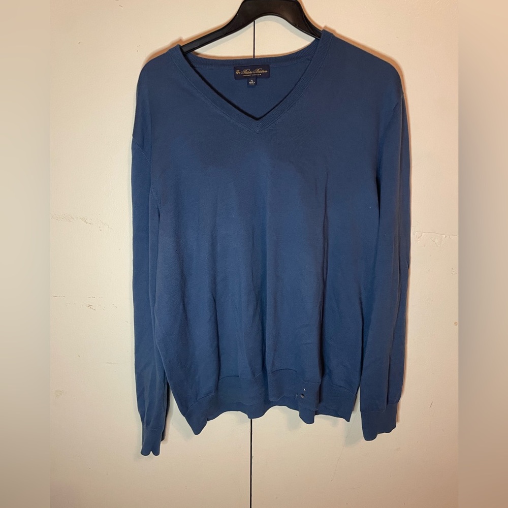 Brooks Brothers Sweater Mens XL Supima Cotton Pullover V-Neck Blue